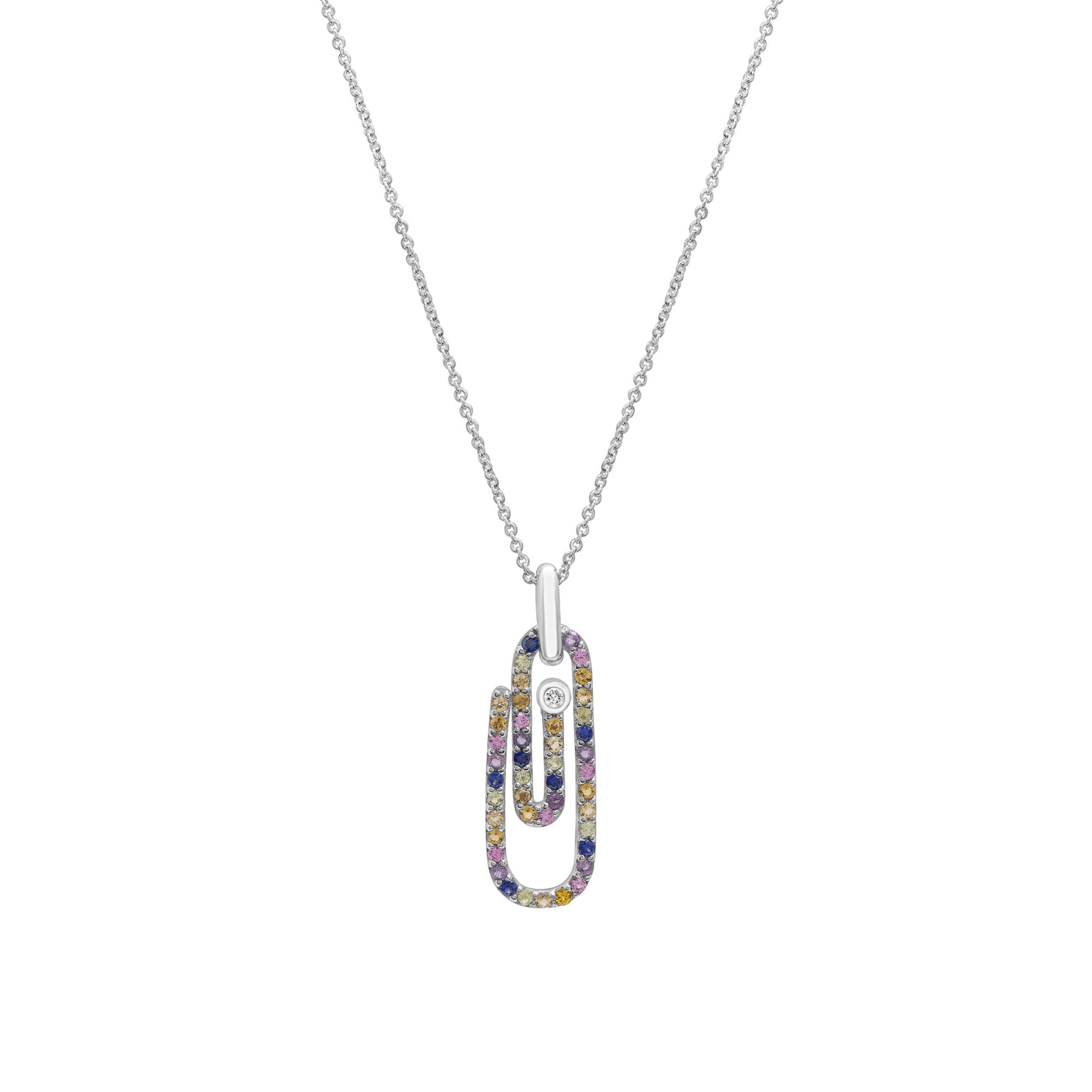 Lab-Created and Natural Gemstone Paperclip Pendant in Sterling Silver
