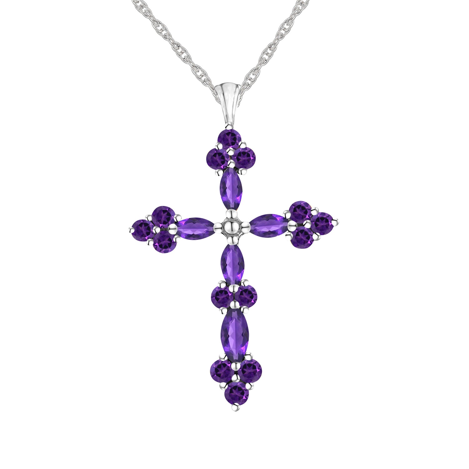 Amethyst Cross Pendant in Sterling Silver