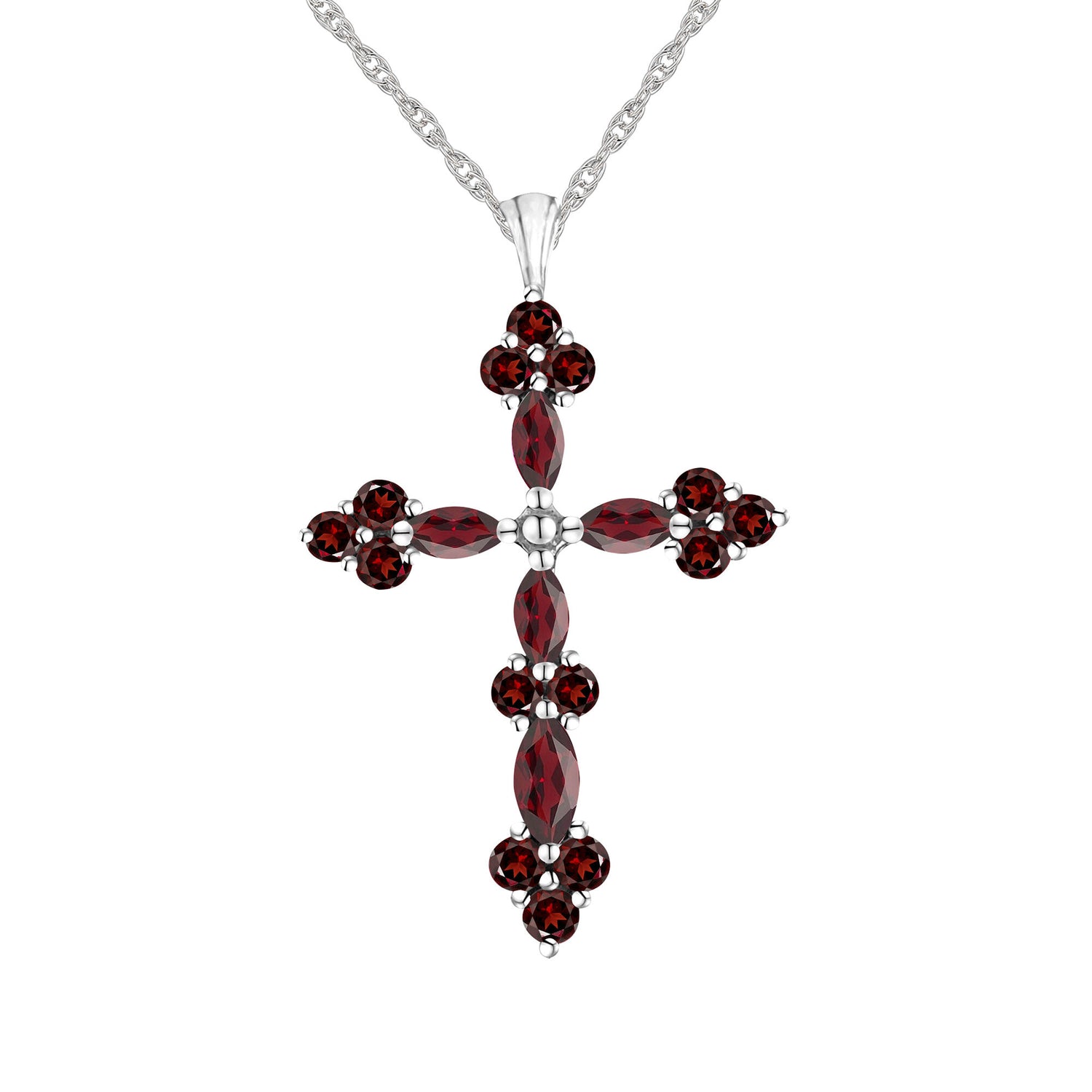 Garnet Cross Pendant in Sterling Silver