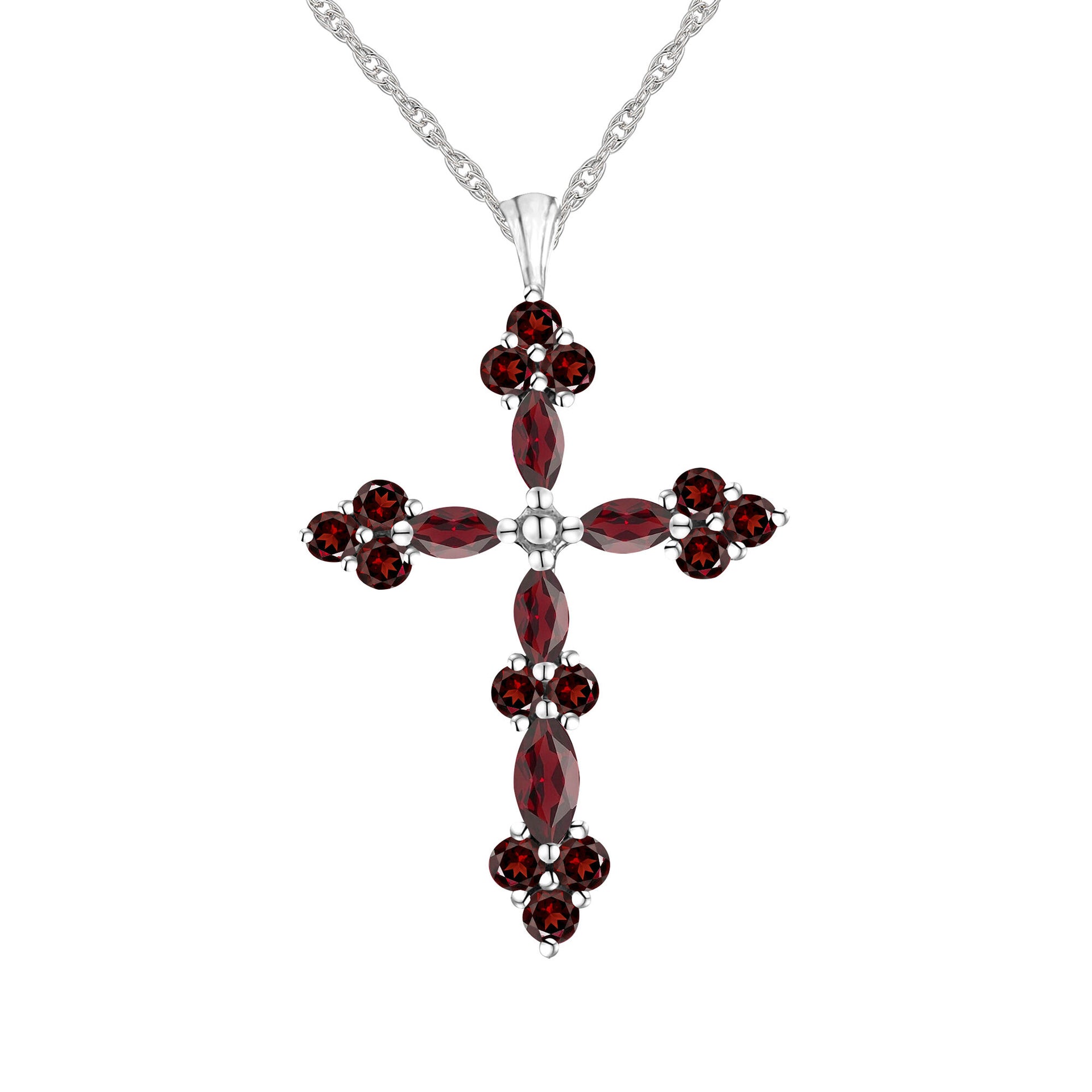 Garnet Cross Pendant in Sterling Silver