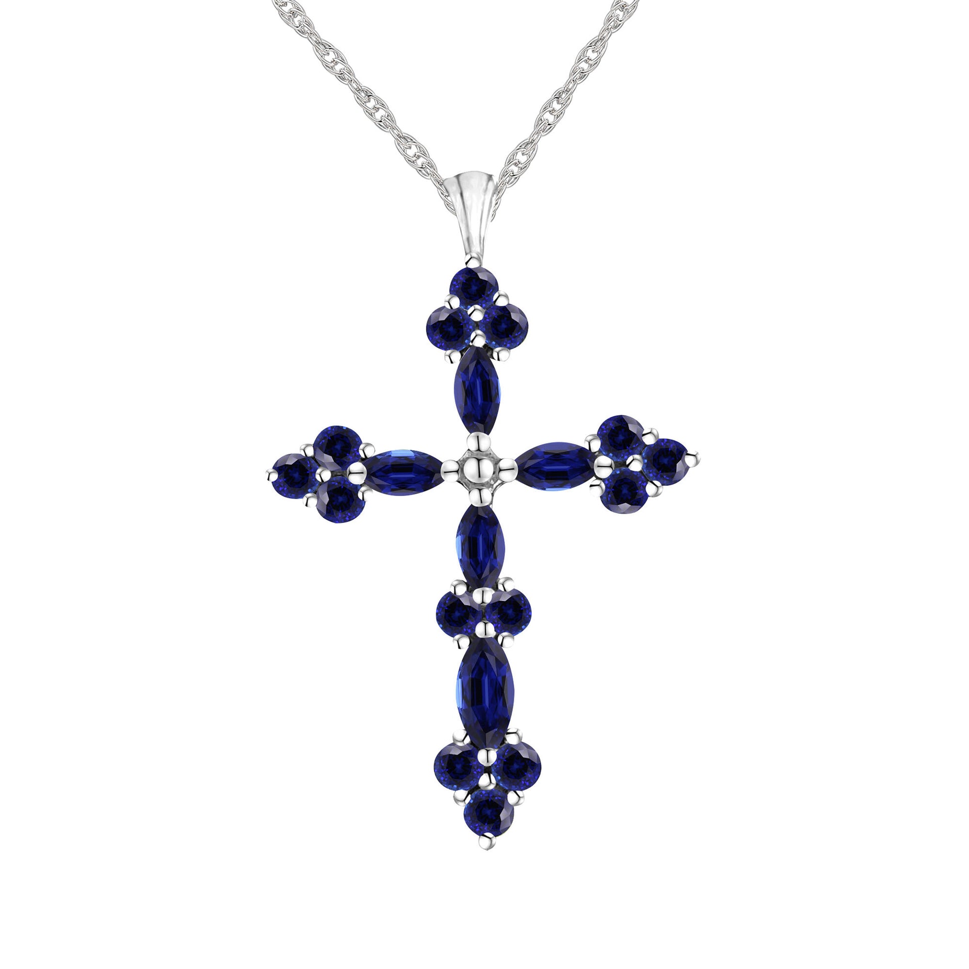 Lab-Created Blue Sapphire Cross Pendant in Sterling Silver
