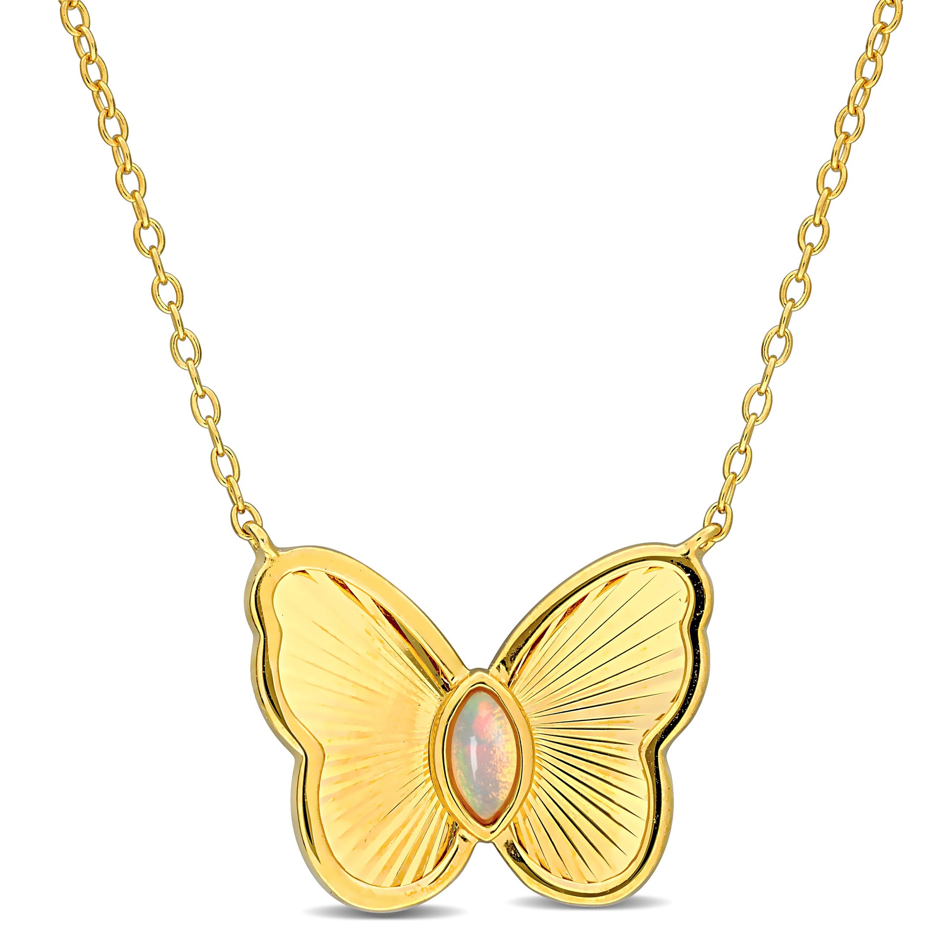 Mimi & Max 1/10ct TGW Ethiopian Blue Opal Butterfly Necklace in Yellow Silver-17in