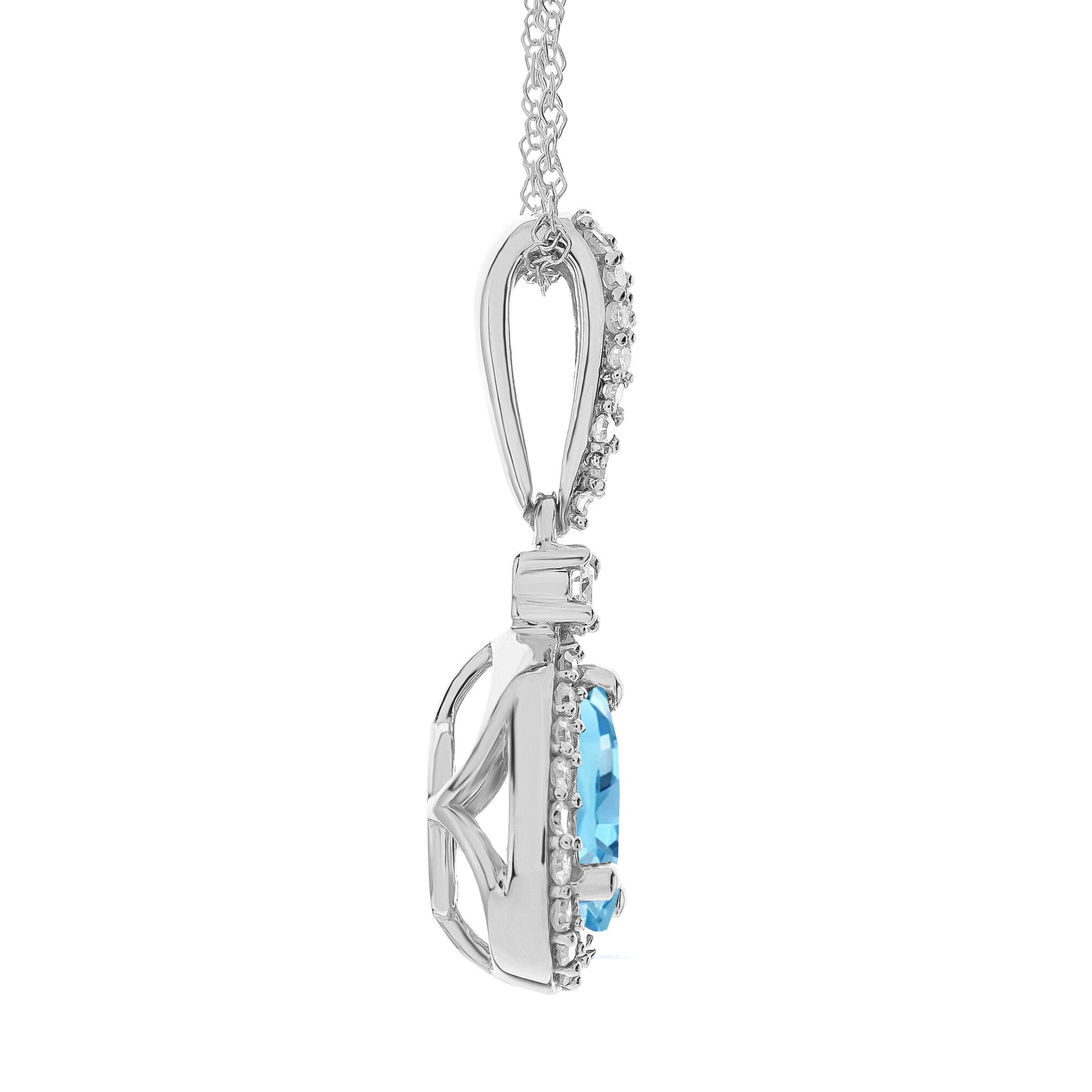 Blue Topaz and Diamond Pendant in 10K White Gold (1/5 ct. tw.)