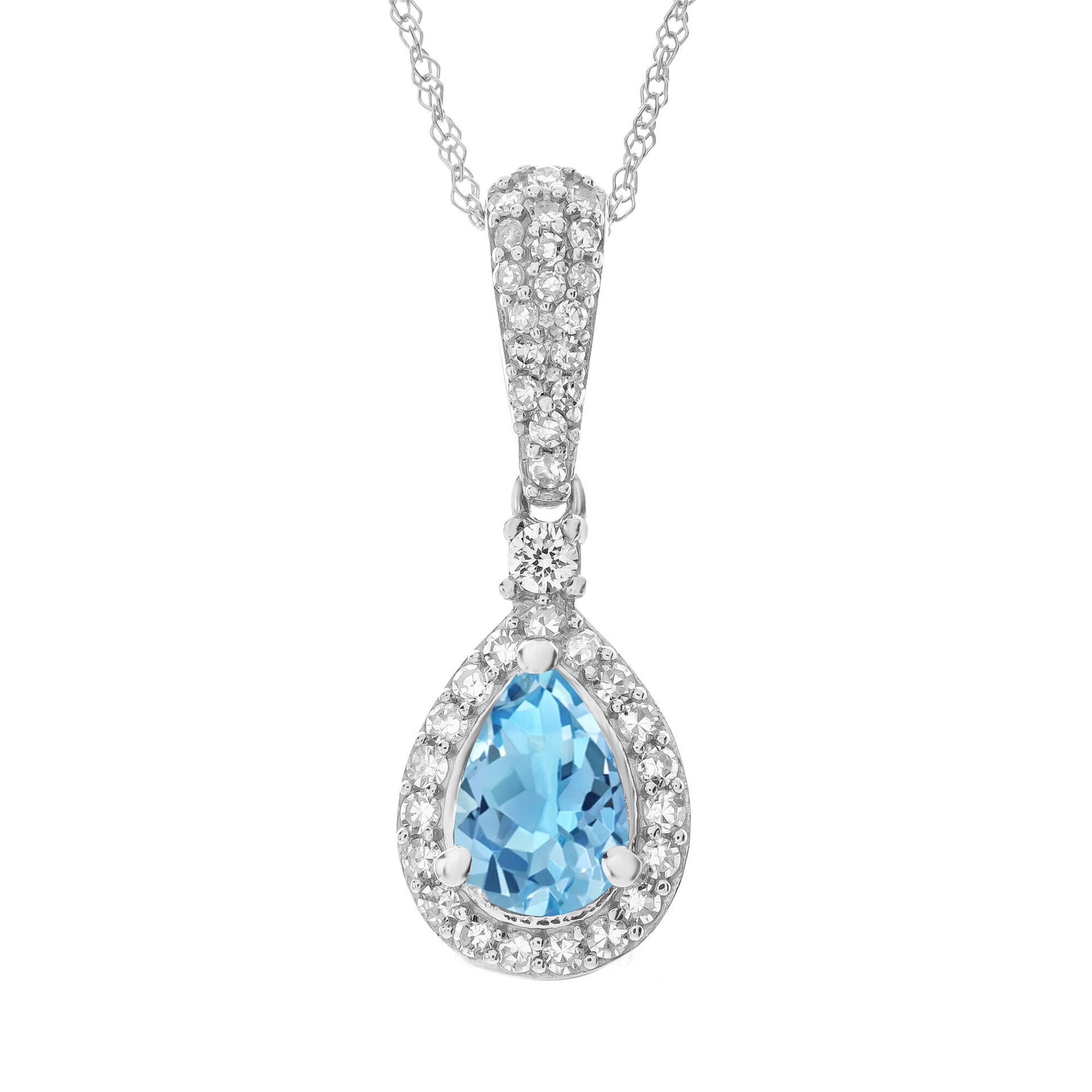 Blue Topaz and Diamond Pendant in 10K White Gold (1/5 ct. tw.)
