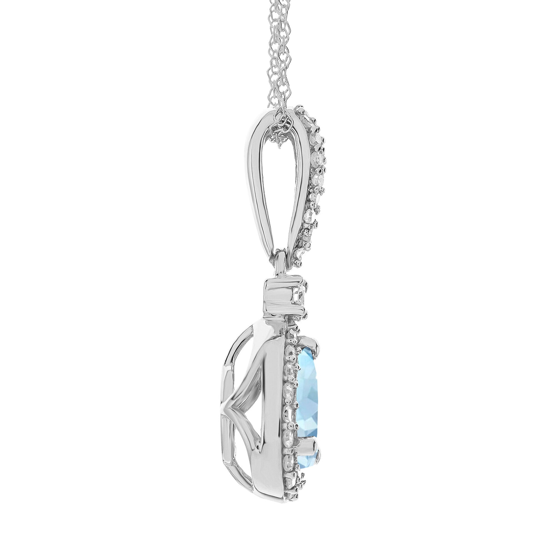 Aquamarine and Diamond Pendant in 10K White Gold (1/5 ct. tw.)