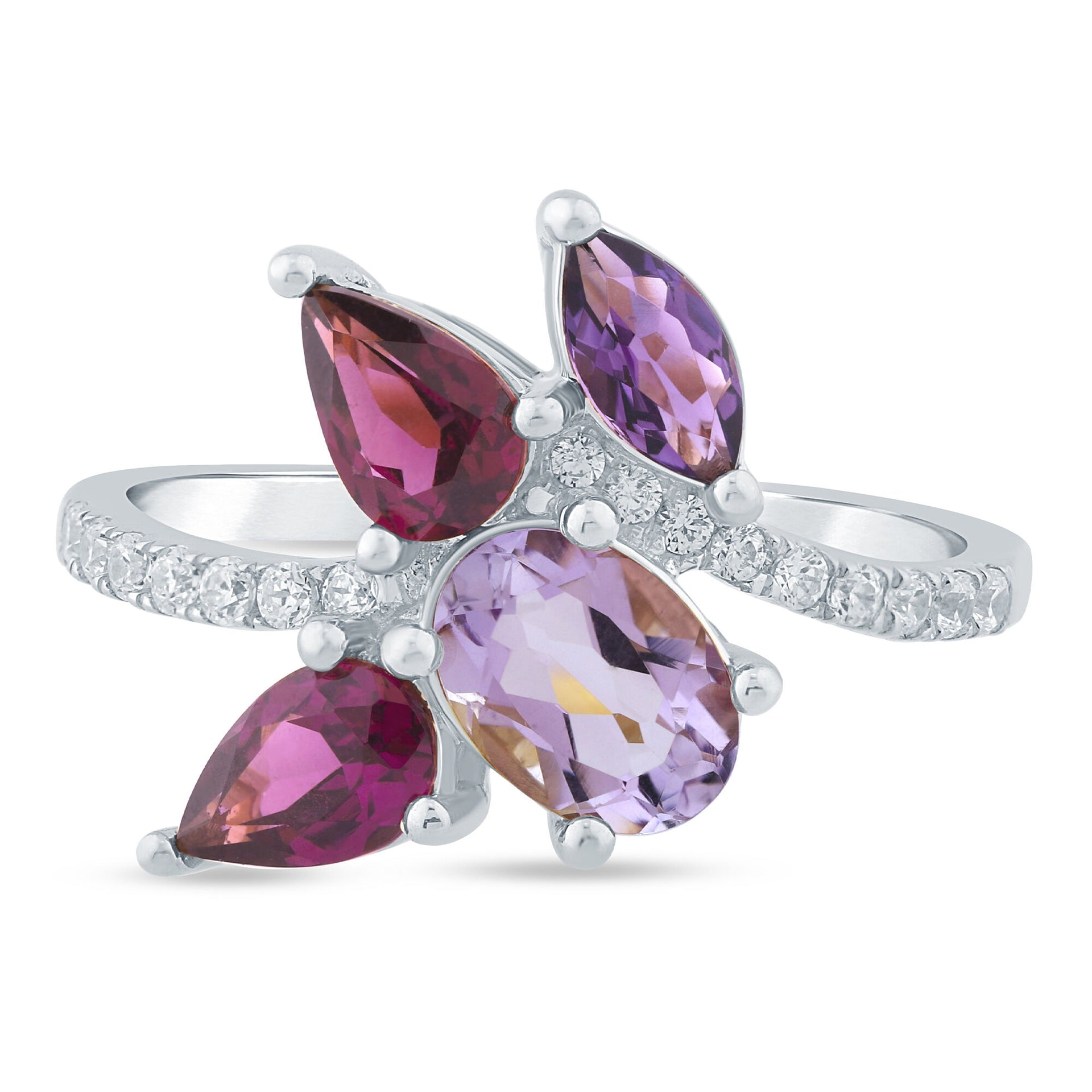 Multi-Gemstone Fashion Ring in 10K White Gold (1/7 ct. tw.)