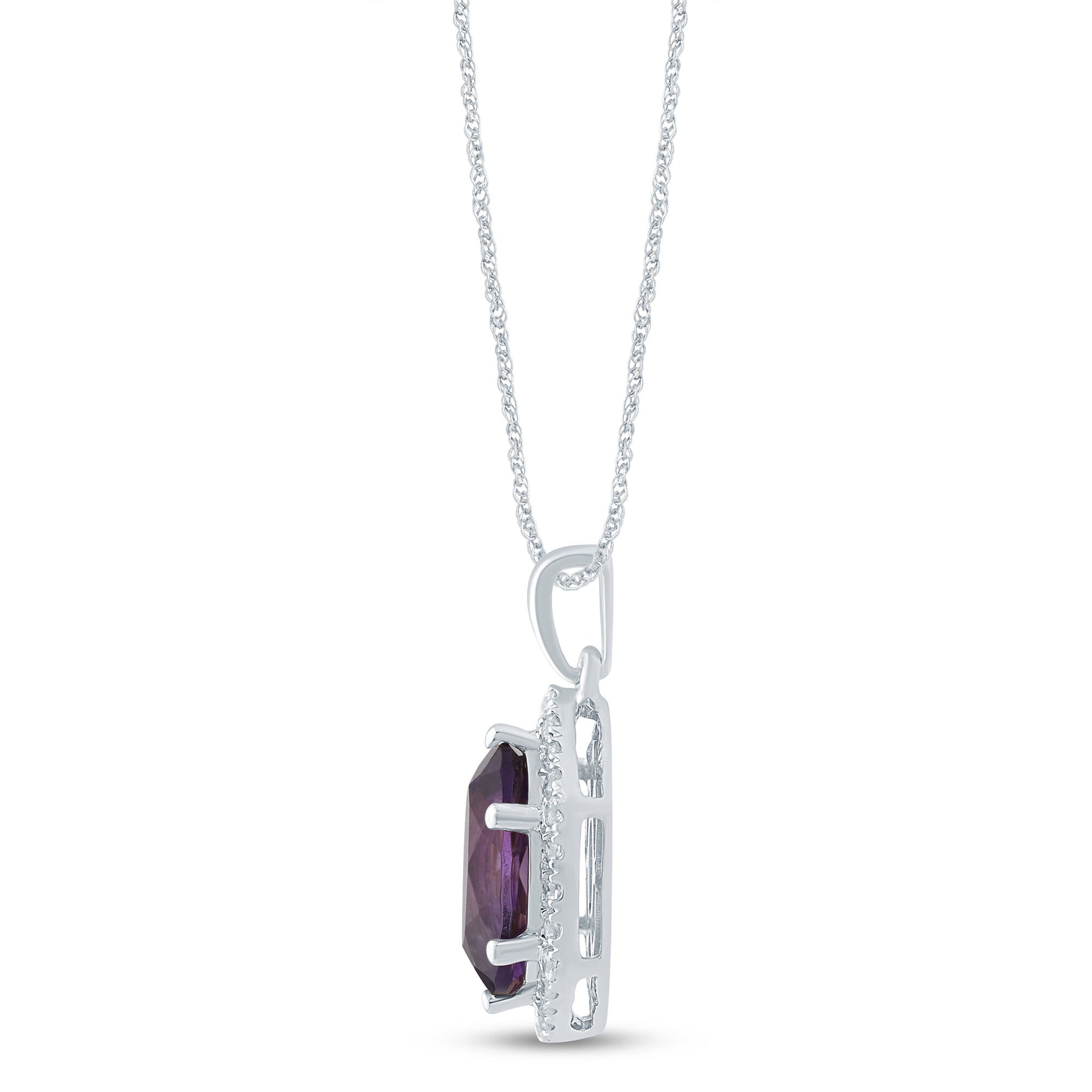 Oval Amethyst Pendant in 10K White Gold (1/10 ct. tw.)