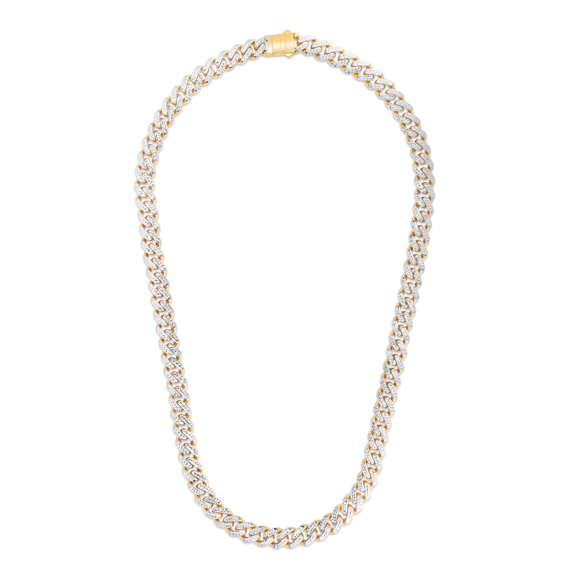 Miami Cuban Diamond-Cut Chain Necklace in 14K White and Yellow Gold, 9.5MM, 22"