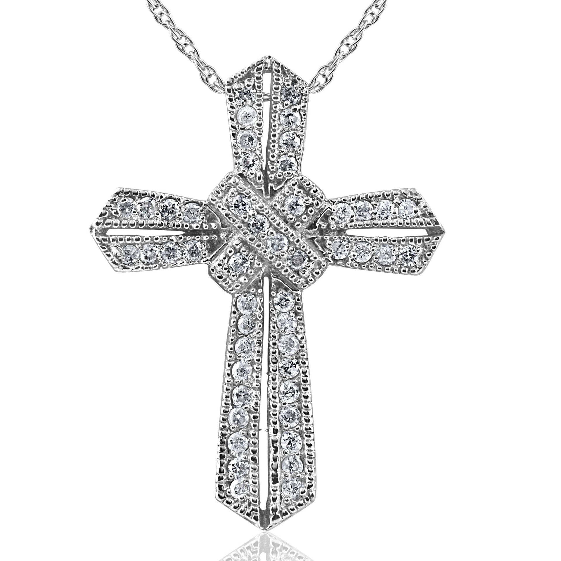 1/2 CT Vintage Pave Diamond Cross Pendant 14K White Gold
