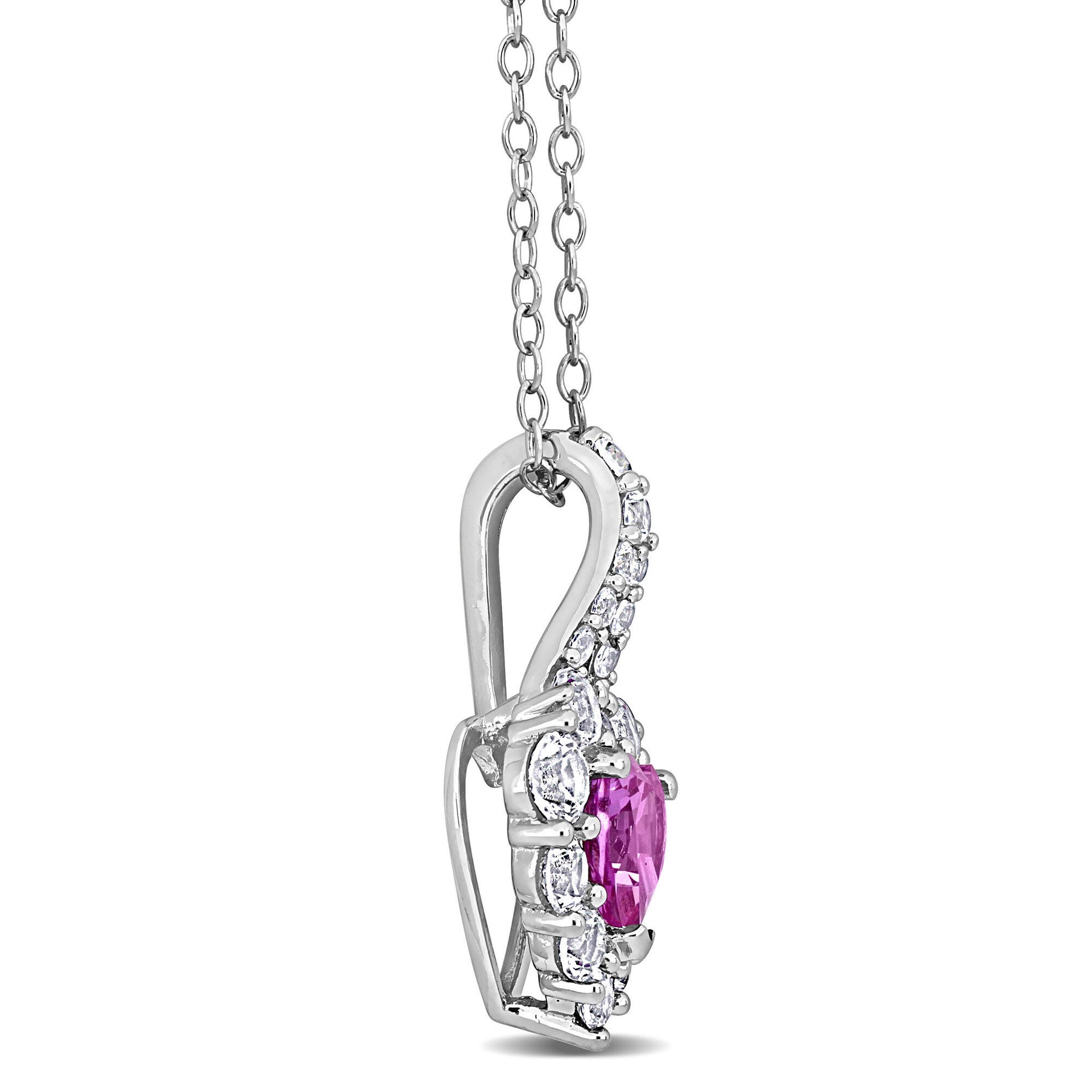 Lab-Created Pink Sapphire and Lab-Created White Sapphire Heart Pendant in Sterling Silver