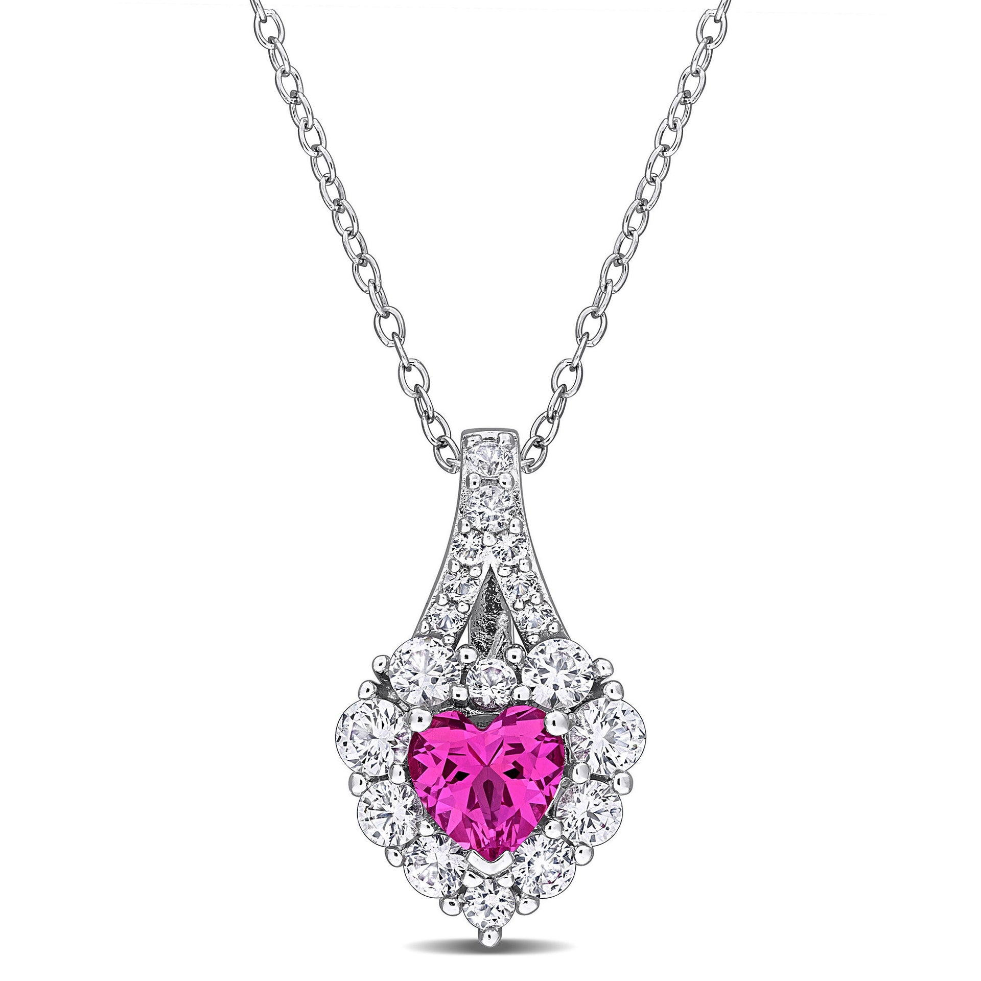 Lab-Created Pink Sapphire and Lab-Created White Sapphire Heart Pendant in Sterling Silver