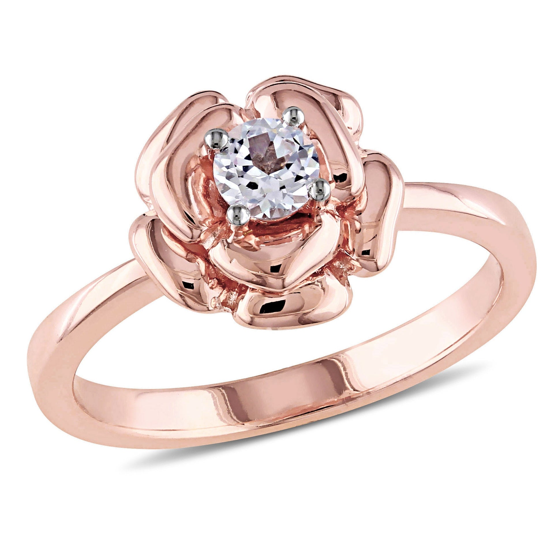 Created White Sapphire Floral Ring in Rose Silver