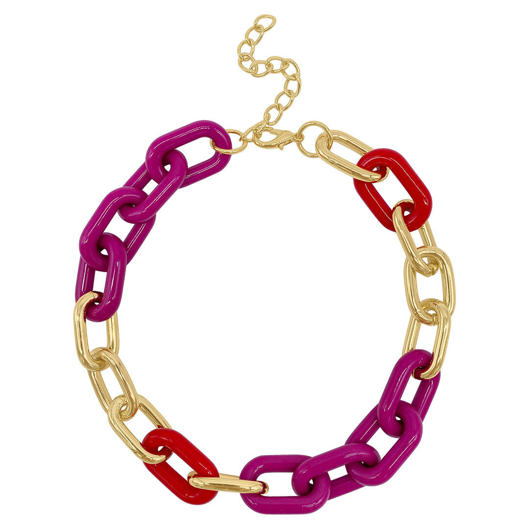 Oversized Color Link Necklace Gold
