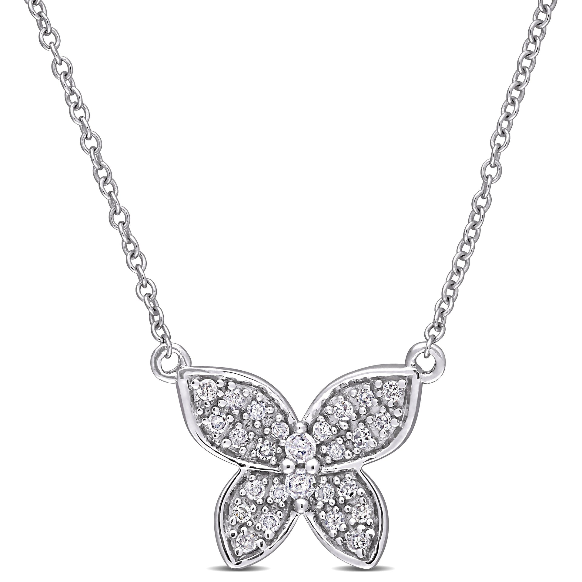 1/8 CT TW Diamond Butterfly Pendant with Chain in 10K White Gold