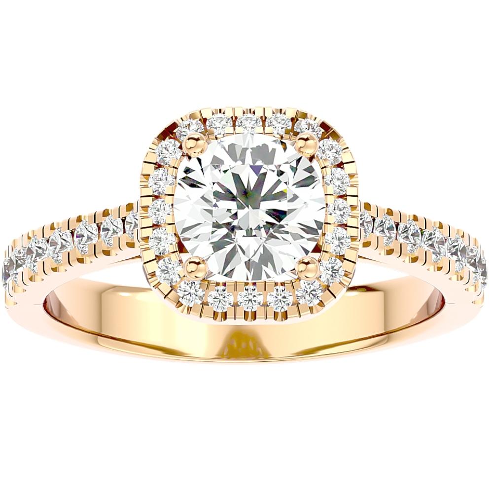 1 1/6 ct Moissanite & Diamond Cushion Halo Engagement Ring White or Yellow Gold