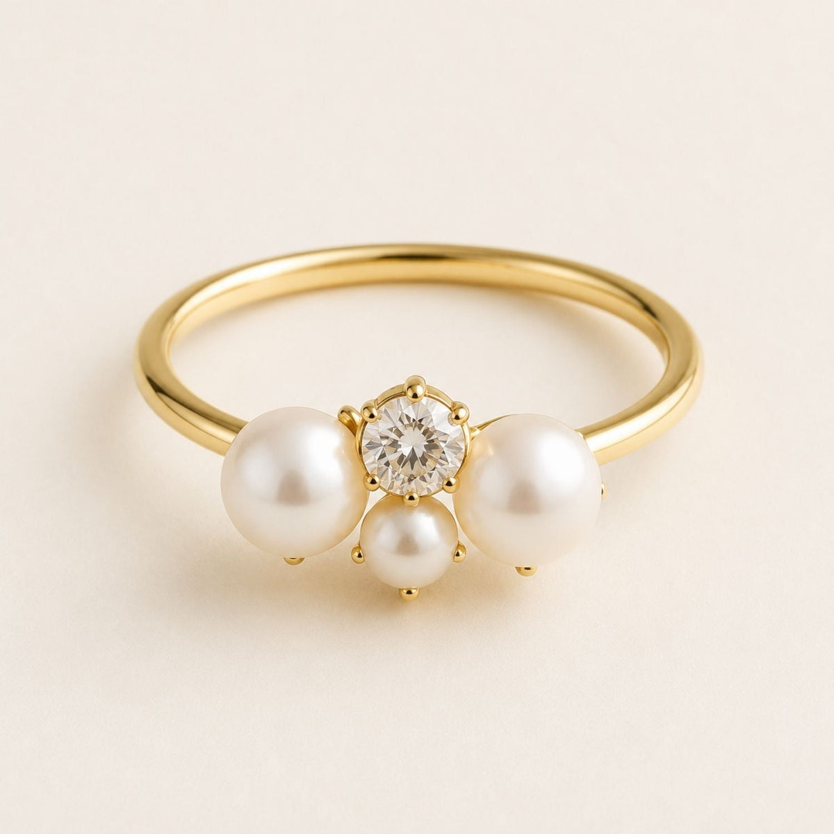 Aurora Diamond & Pearl Trio Ring