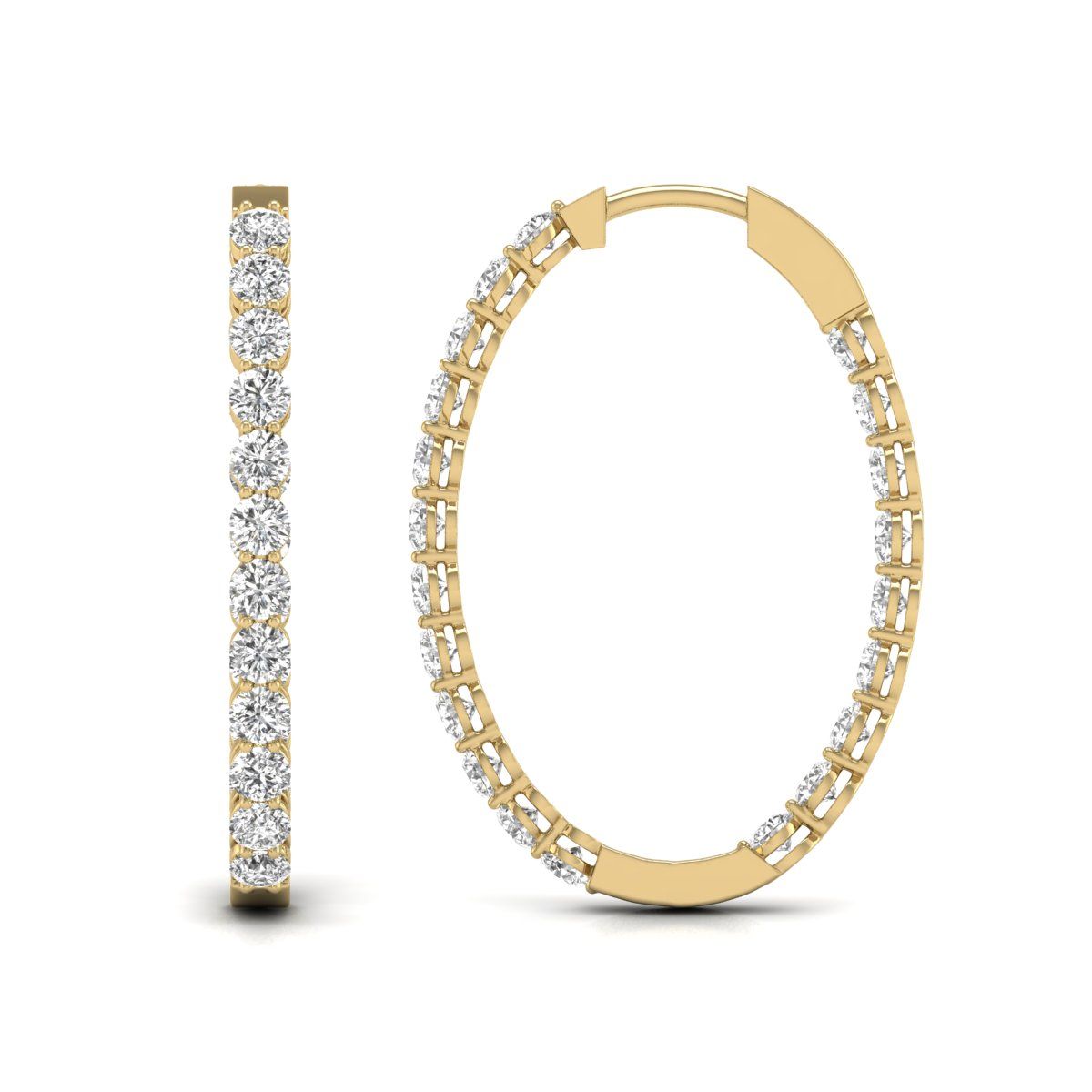 Diana M Lab 14KT YG 5CT TW Oval In & Out Hoop Earring