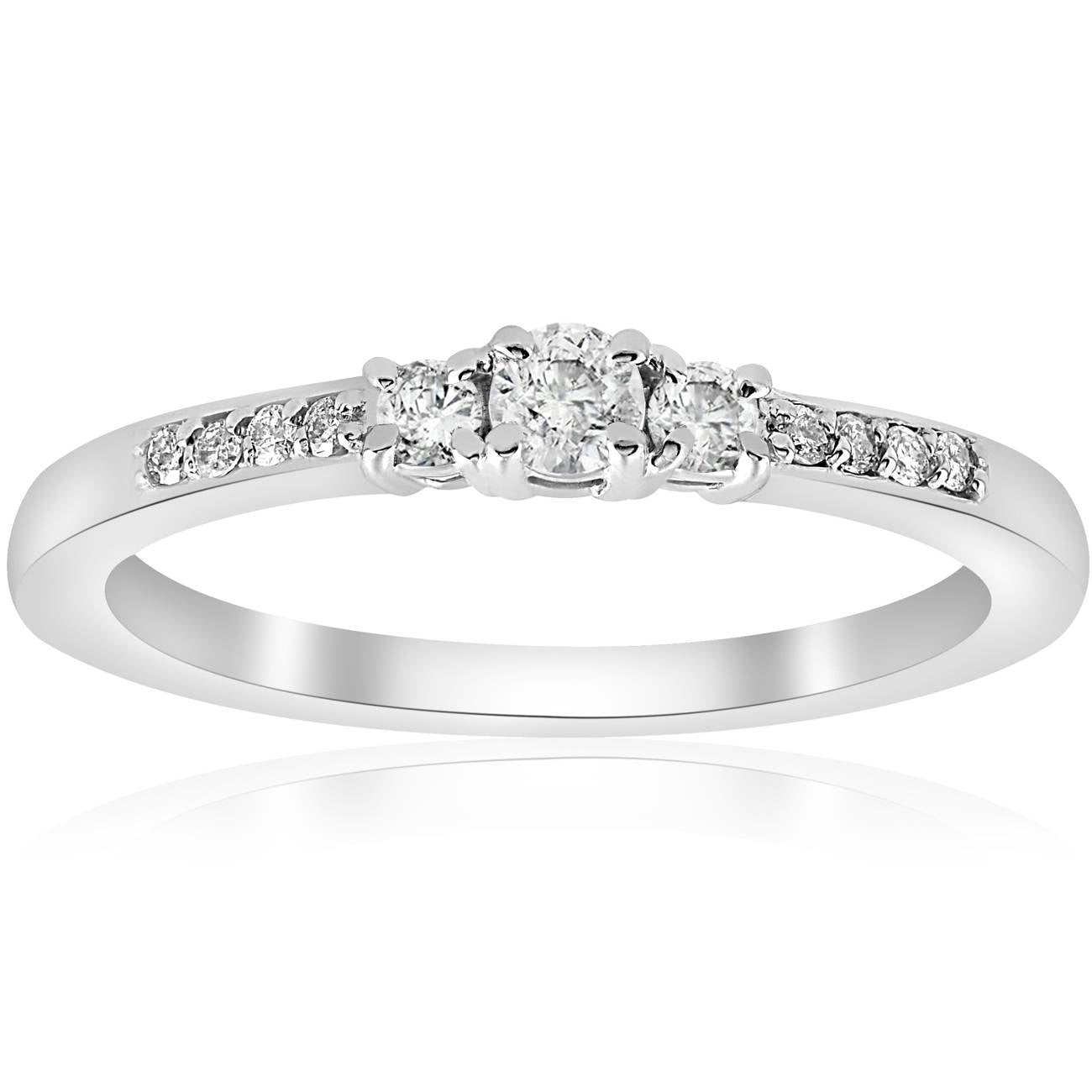 1/4ct Three Stone Round Diamond Engagement Ring 14K White Gold