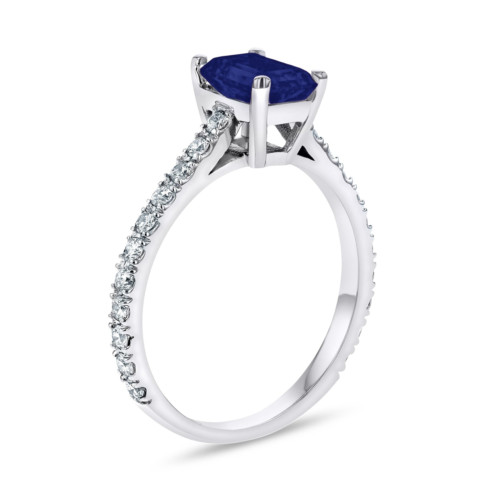 0.36ctw Diamond and Emerald Cut Sapphire Engagement Ring in 14k White Gold