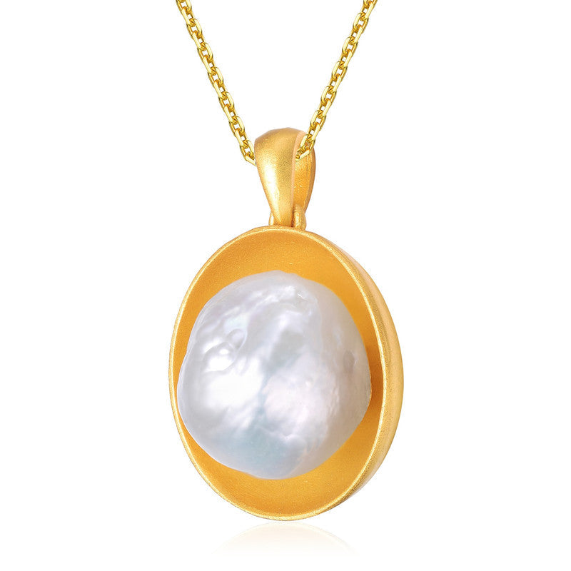 Sterling Silver Gold Plated Freshwater Pearl Pendant Necklace