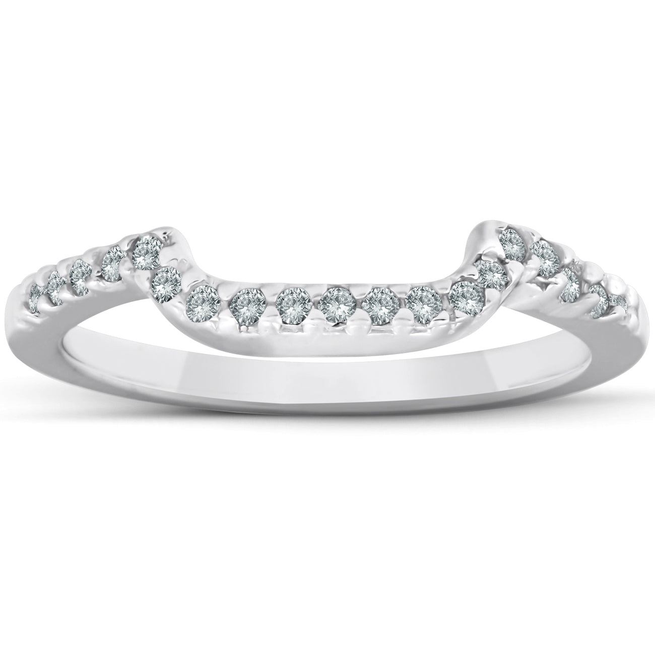 1/6ct Curved Notched Diamond Wedding Ring 14K White Gold