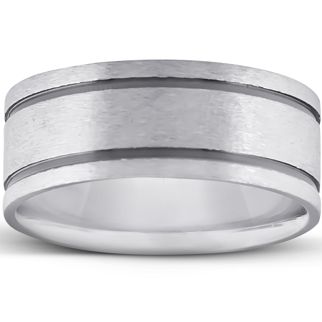 Brushed Double Inlay Wedding Band 10K Black & White Gold Size Selectable