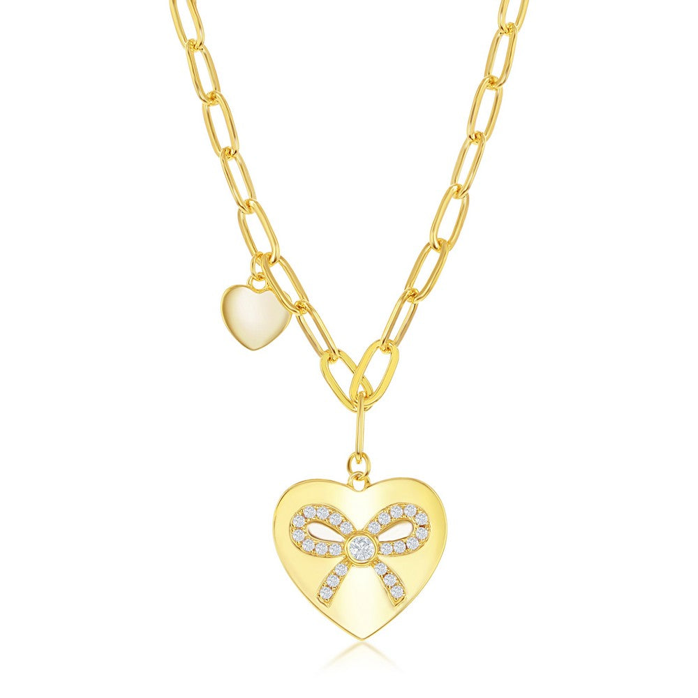 Sterling Silver Double Oval CZ Necklace - Gold Plated