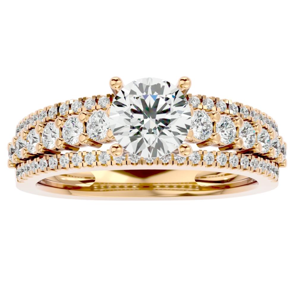 1 1/2 ct 3 Row Diamond & Moissanite Engagement Ring in White, Yellow, Rose Gold