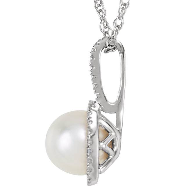 Sterling Silver 7mm Freshwater Cultured Pearl & .015 CTW Diamond 18' Necklace