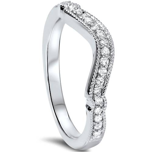 1/6ct Curved Diamond Wedding Ring 14k White Gold