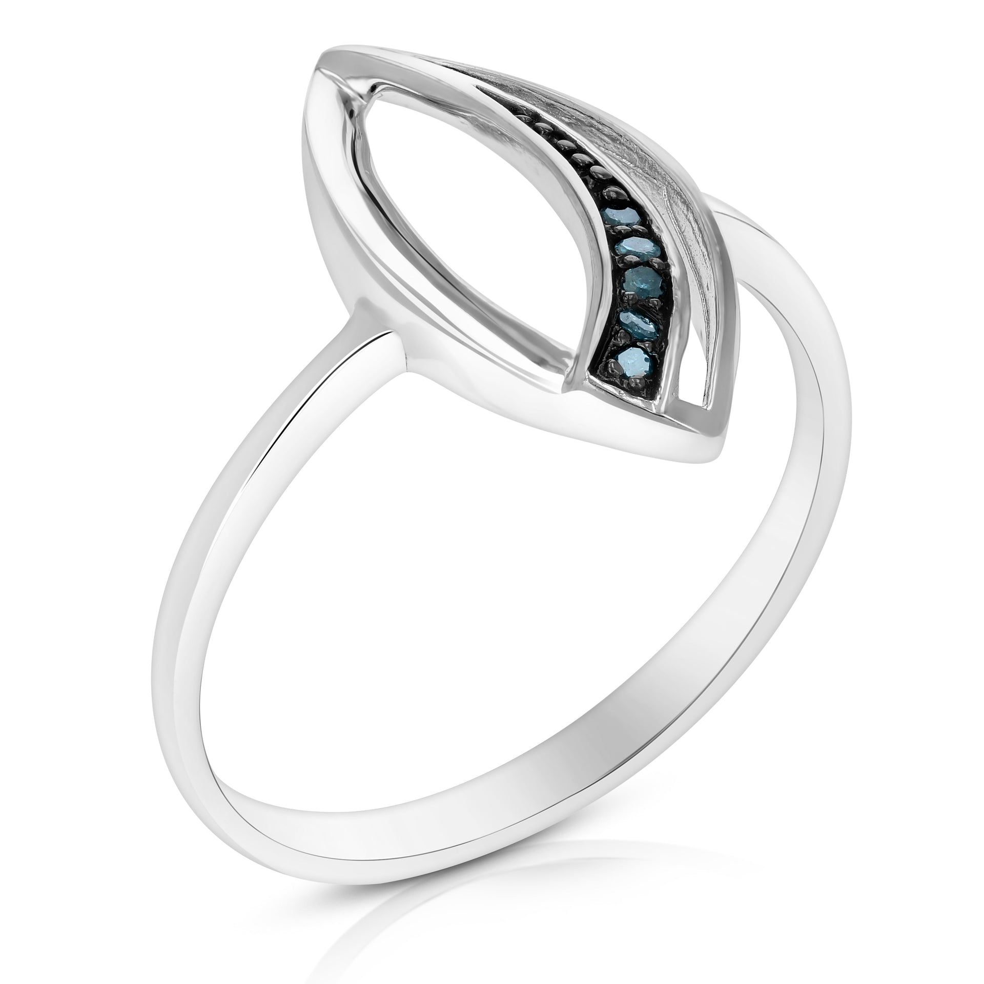 1/20 cttw Blue Diamond Marquise Ring .925 Sterling Silver with Rhodium