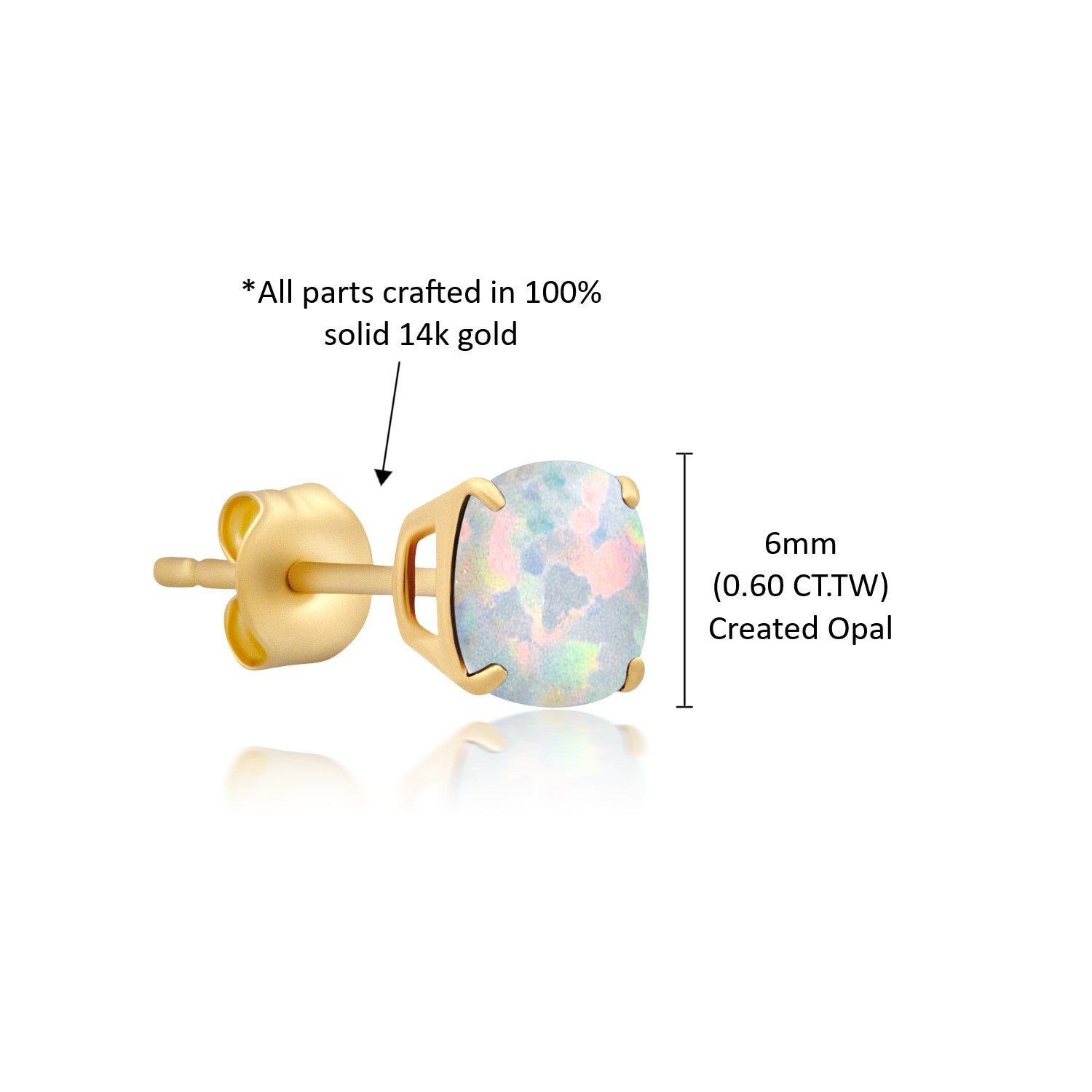 14k Yellow Gold 6MM Cushion Cut Gemstone Stud Earrings