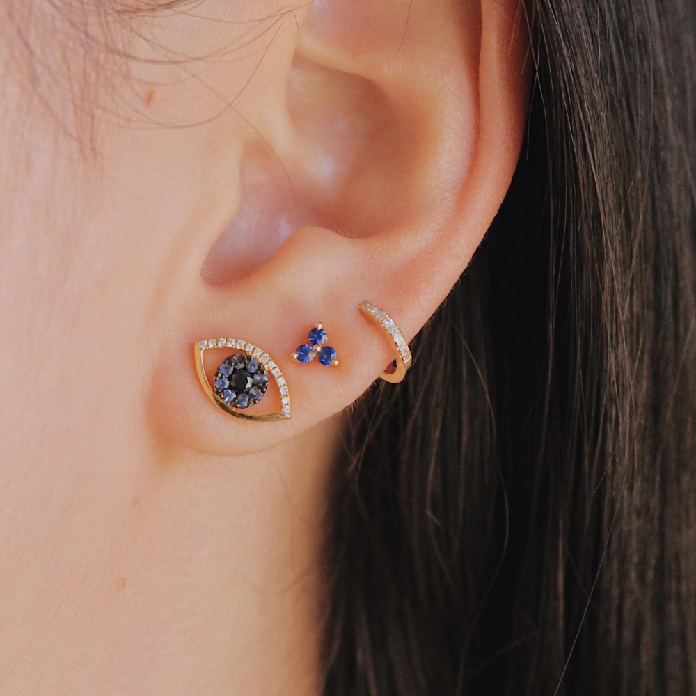 Gold Sapphire Trio Earring