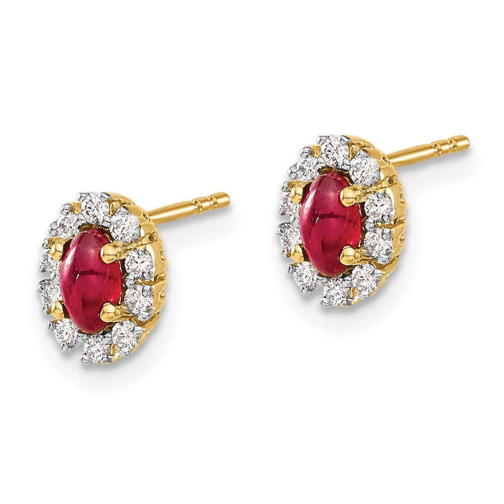 14k Gold 1/5 CT Lab Grown Diamond And Oval Created Ruby Halo Stud Earrings