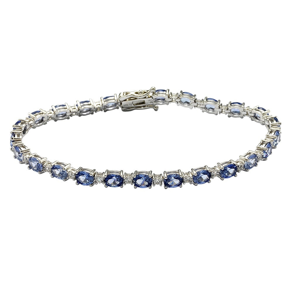 Suzy Levian Sterling Silver Oval-Cut Blue Sapphire Tennis Bracelet