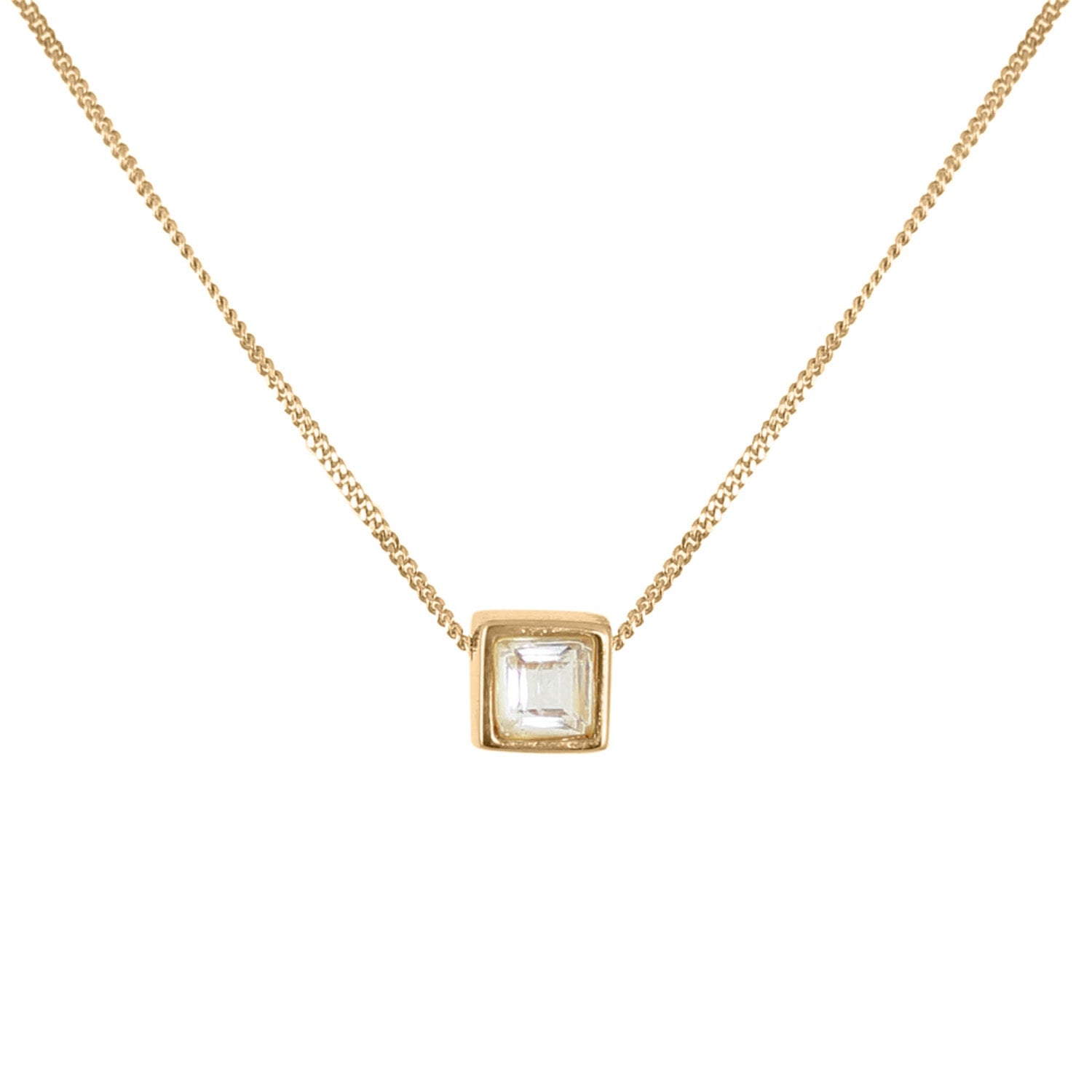 White Tourmaline Square Cut Necklace - Gold