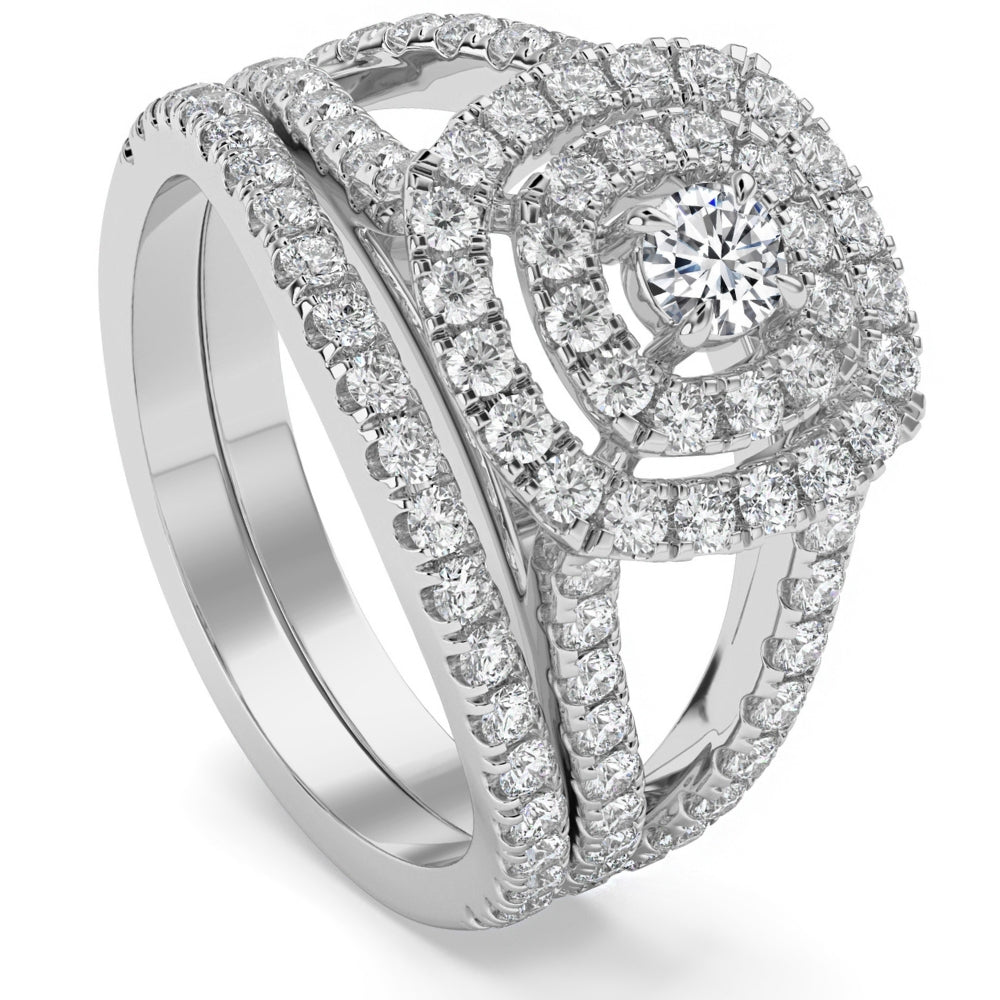 1 3/4 ct Natural Diamond Cushion Halo Engagement Wedding Ring Set in 10k Gold