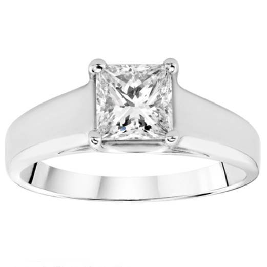 1/2ct Solitaire Princess Cut Diamond Engagement Ring 14K White Gold