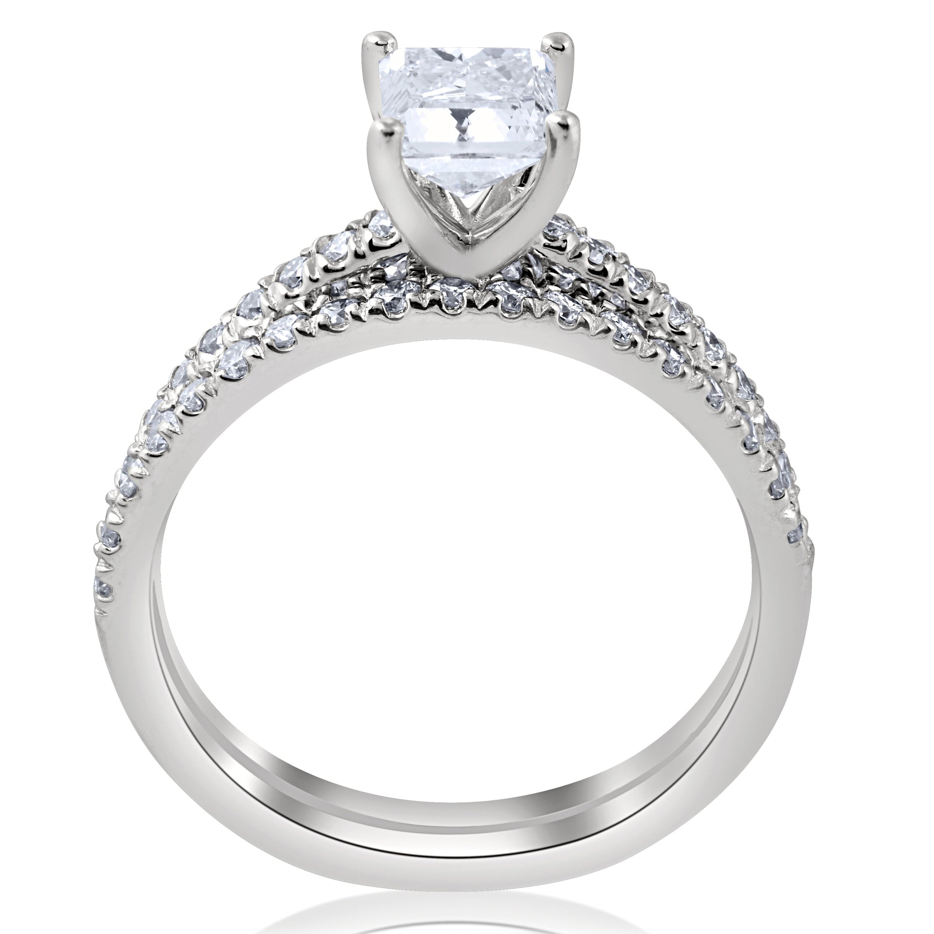 1.90Ct Princess Cut Diamond Wedding Engagement Ring Set White Gold Lab Grown