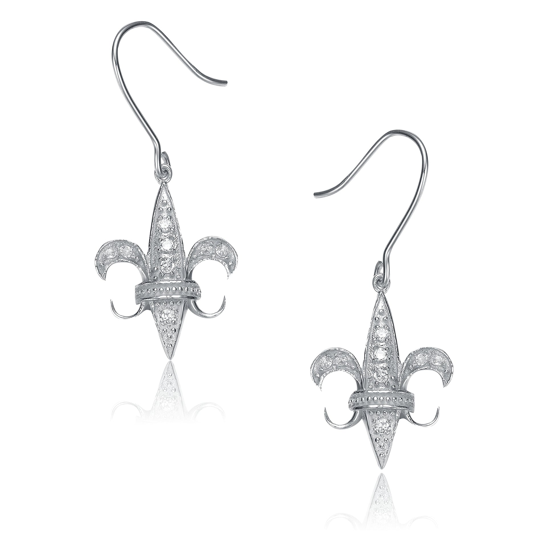 Sterling Silver Cubic Zirconia Fleur-De-Lis Drop Earrings
