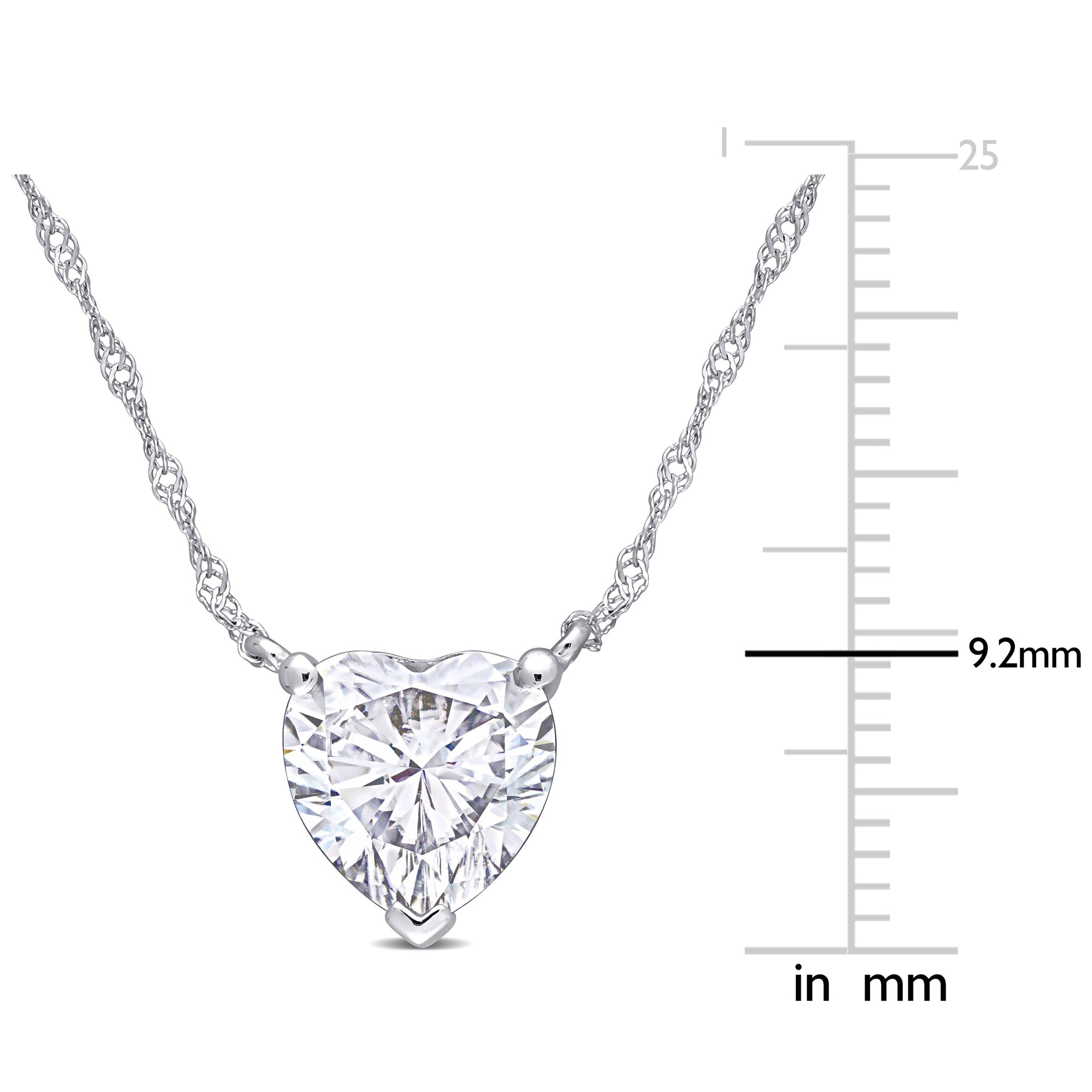 2 CT DEW Heart Shape Created Moissanite Solitaire Pendant With Chain in 10k White Gold