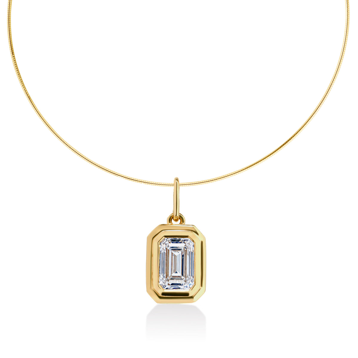 Double Bezel Emerald Cut Lab Diamond Omega Necklace