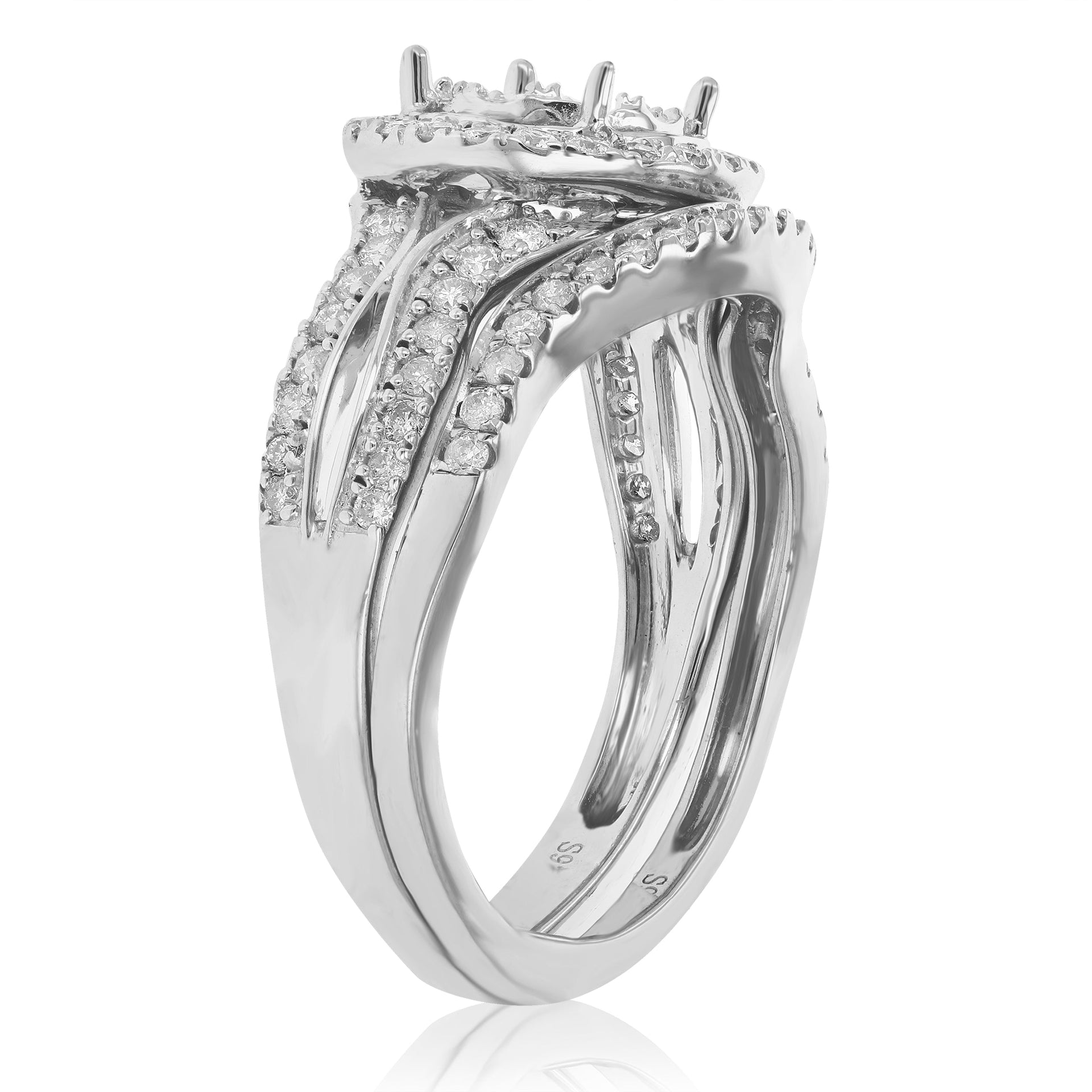 0.85 cttw Diamond Semi Mount Bridal Set .925 Sterling Silver Wedding