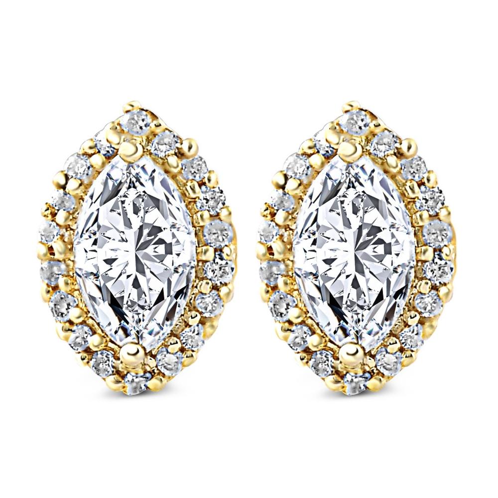 1/2 CT Marquise Halo Screw Back Diamond Studs White or Yellow Gold Earrings