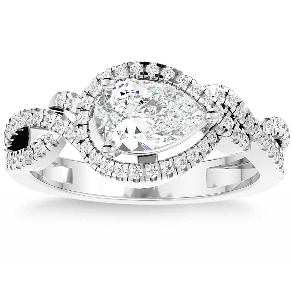 1 1/2 ct TW Pear Shape Moissanite & Diamond Engagement Ring 10k Gold