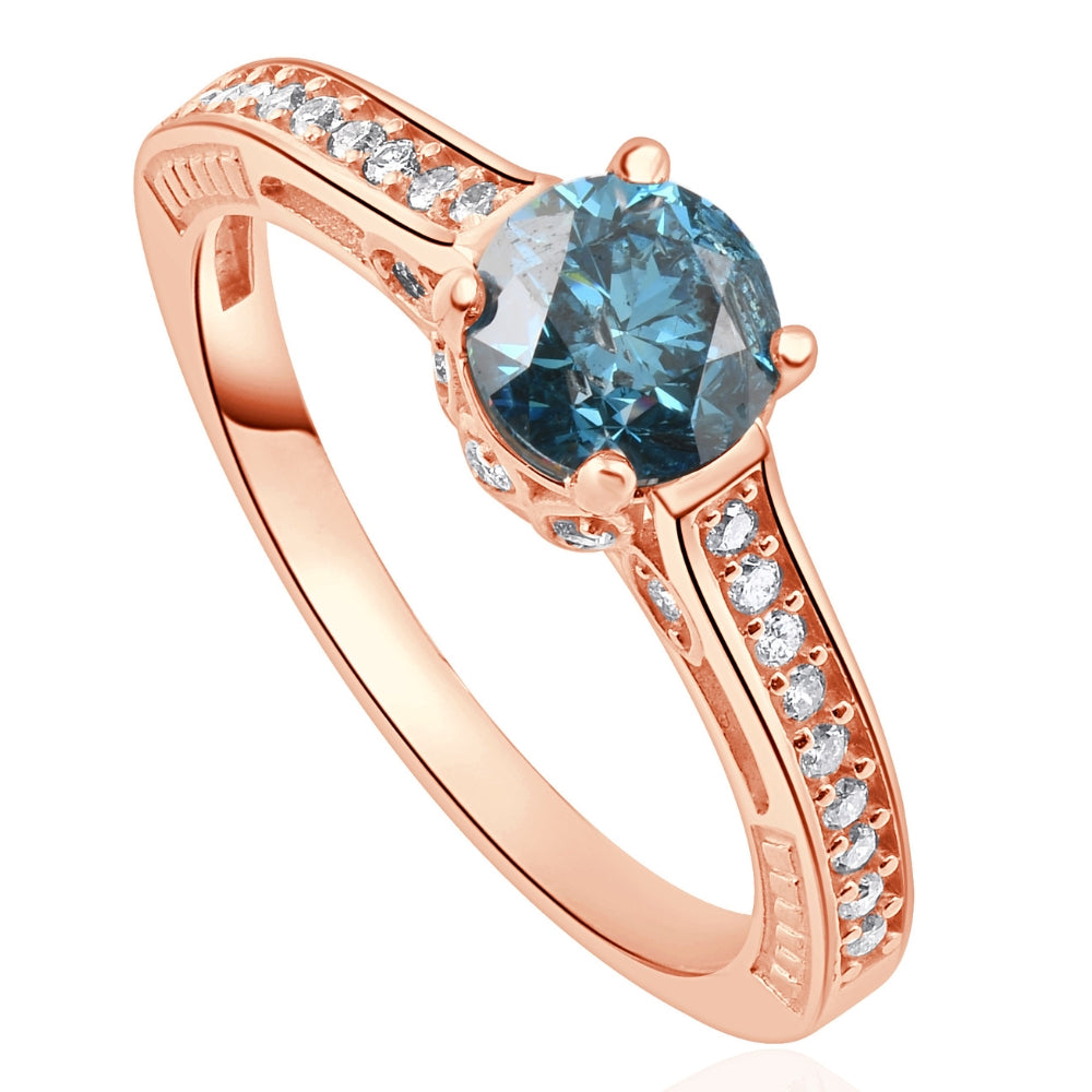 1 1/4 ct Blue Diamond Vintage Engagement Ring 14k Rose Gold