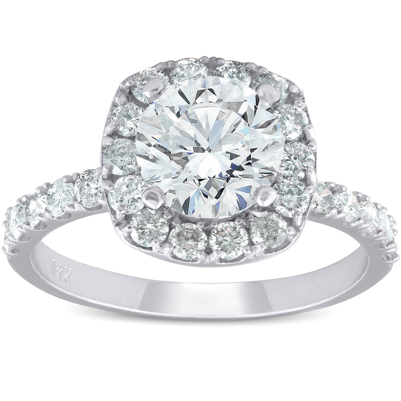 2ct Round Diamond Cushion Halo Engagement Ring 14k White Gold