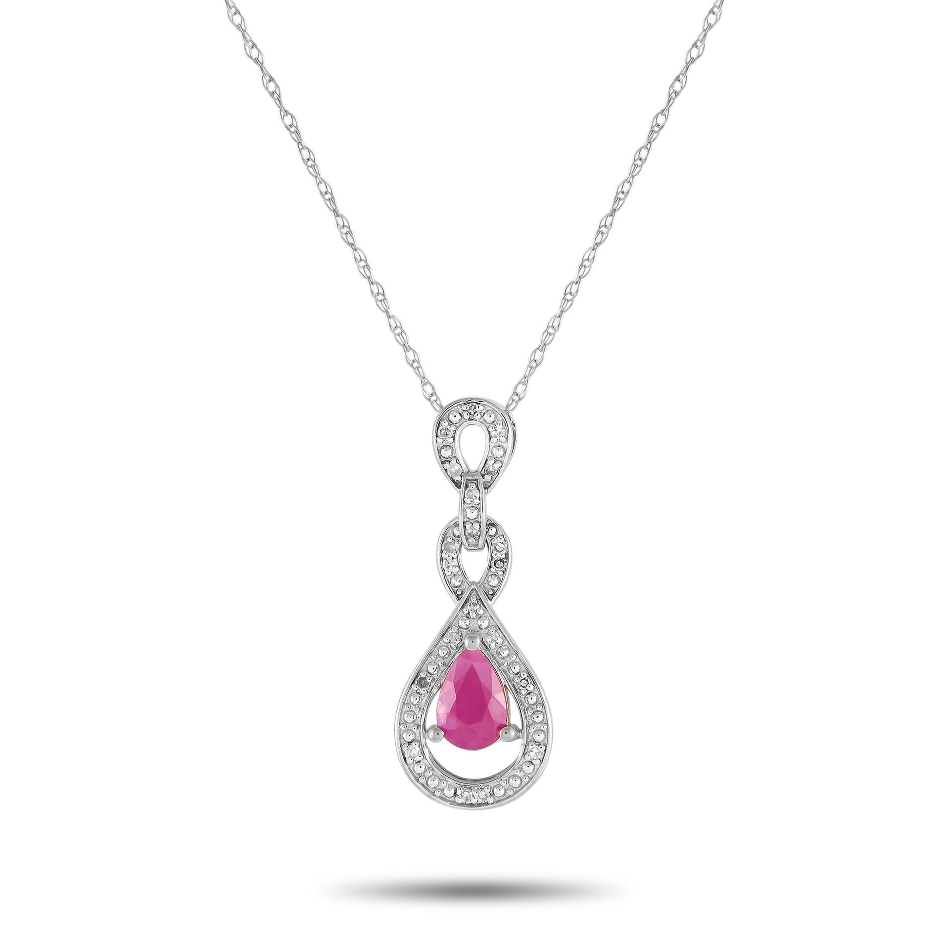 LB Exclusive 14K White Gold 0.08ct Diamond and Ruby Necklace PD4-16318WRU