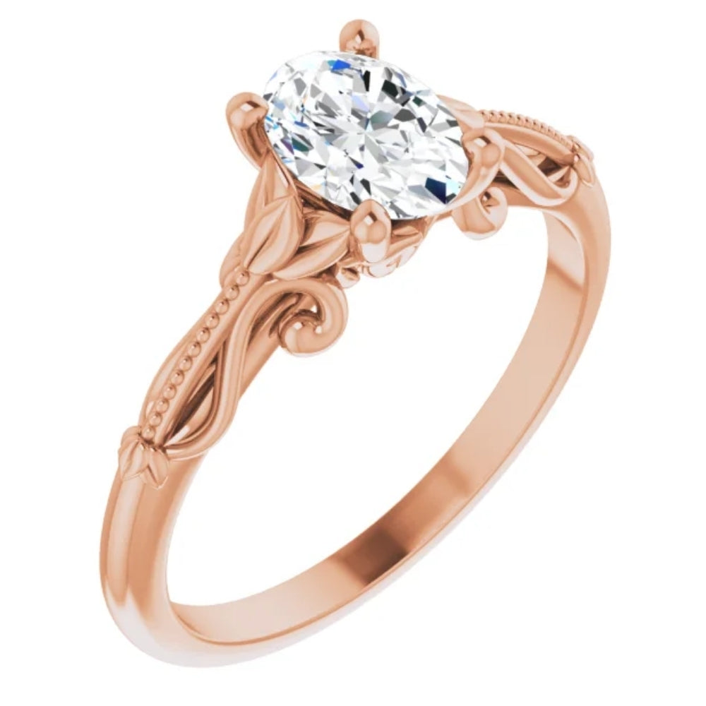 1 Ct Oval Solitaire Diamond Vintage Engagement Ring in Gold Lab Grown