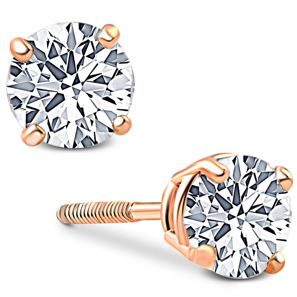 3/4ct Diamond Studs Screw Back 14K Rose Gold